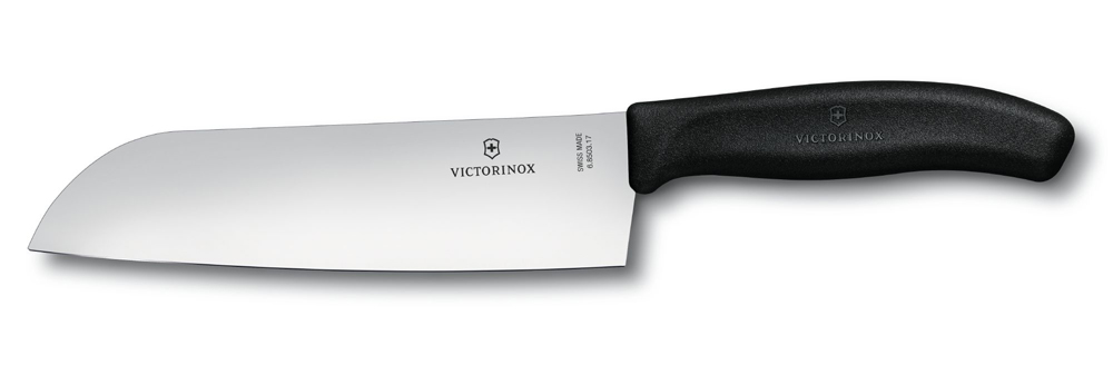 Нож сантоку VICTORINOX SwissClassic, лезвие из нержавеющей стали 17 см, чёрная пластиковая рукоять, в блистере