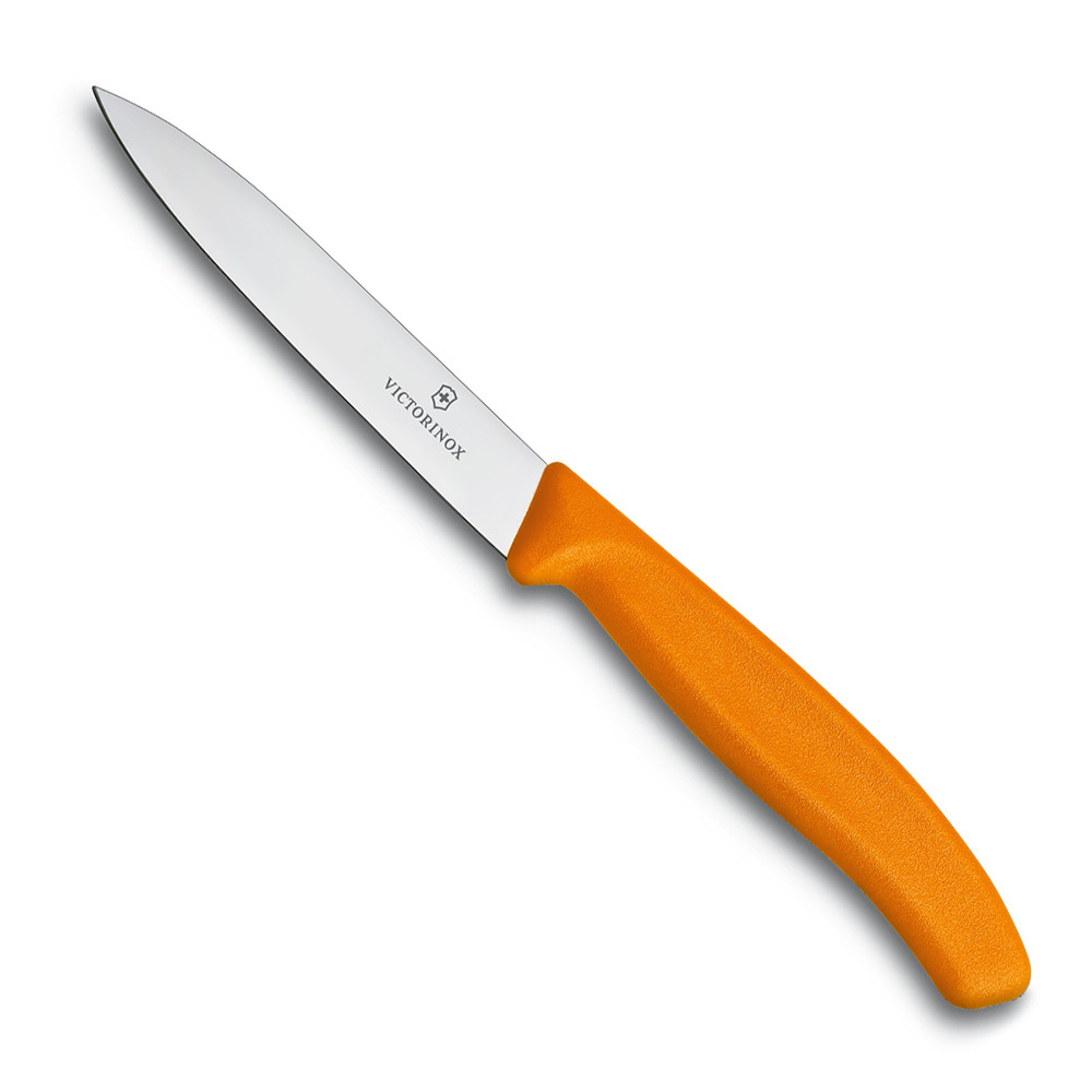Нож для овощей VICTORINOX SwissClassic, лезвие из нержавеющей стали 10 см, оранжевая пластиковая рукоять