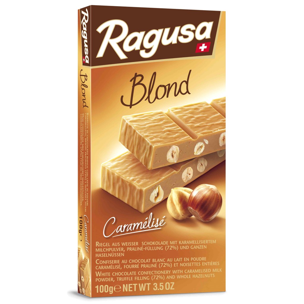 Белый шоколад Ragusa Blond с трюфельной начинкой и целыми лесными орехами 12шт*100г