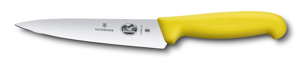 Нож разделочный VICTORINOX Fibrox, 15 см, лезвие из нержавеющей стали, жёлтая пластиковая рукоять
