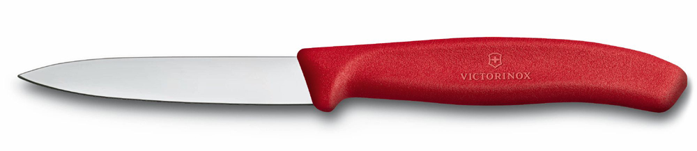 Нож для овощей VICTORINOX SwissClassic, стальное лезвие 8 см с заострённым кончиком, красная пластиковая рукоять