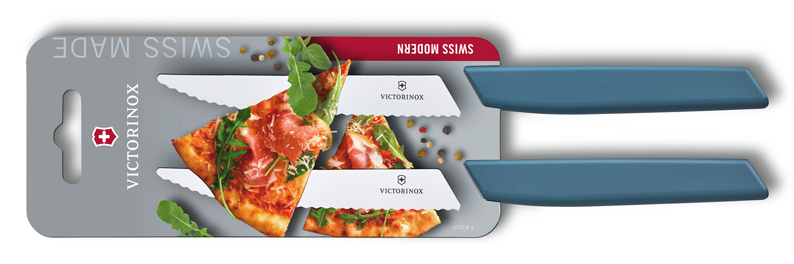 Набор из 2 ножей для стейка и пиццы VICTORINOX Swiss Modern, 12 см, с волнистой заточкой, в блистере, васильково-синий