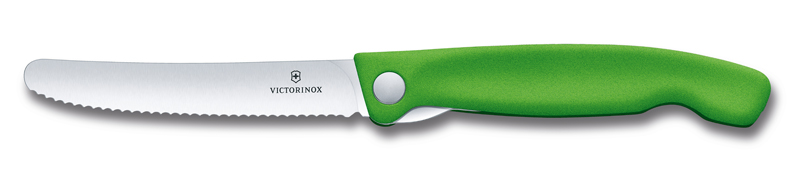 Нож для овощей VICTORINOX SwissClassic, складной, лезвие 11 см с волнистой заточкой, зеленый