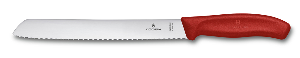 Нож для хлеба VICTORINOX SwissClassic, лезвие из нержавеющей стали 21 см с волнистой заточкой, красная пластиковая рукоять, в картонном блистере