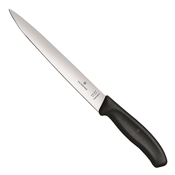 Нож филейный VICTORINOX SwissClassic, гибкое лезвие из нержавеющей стали 20 см, рукоять из чёрного пластика, в картонном блистере Нож филейный VICTORINOX SwissClassic, гибкое лезвие из нержавеющей стали 20 см, рукоять из чёрного пластика, в картонном блистере