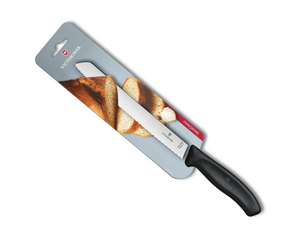 Нож Victorinox Swiss Classic, черный для хлеба заточка: серрейторная, 21 см, блистер Нож Victorinox Swiss Classic, черный для хлеба заточка: серрейторная, 21 см, блистер