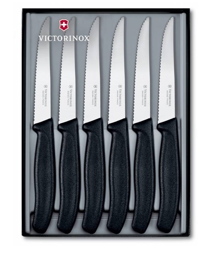 Набор ножей Victorinox Swiss Classic (6.7233.6G) для стейка заточка: серрейторная черный (6шт. в наборе) 110мм подарочная коробка