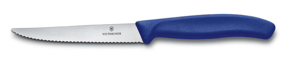 Нож для стейка и пиццы VICTORINOX SwissClassic, лезвие 11 см из нержавеющей стали с серрейторной заточкой, синяя пластиковая рукоять