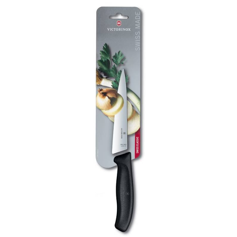 Нож разделочный VICTORINOX SwissClassic, лезвие из нержавеющей стали 15 см, чёрная пластиковая рукоять, в блистере