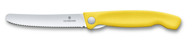 Нож для овощей VICTORINOX SwissClassic, складной, лезвие 11 см с волнистой заточкой, желтый