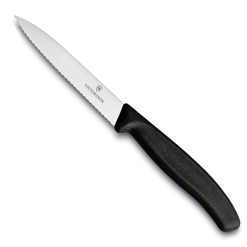 Нож для овощей VICTORINOX SwissClassic, лезвие из нержавеющей стали 10 см с серрейторной заточкой, чёрная пластиковая рукоять