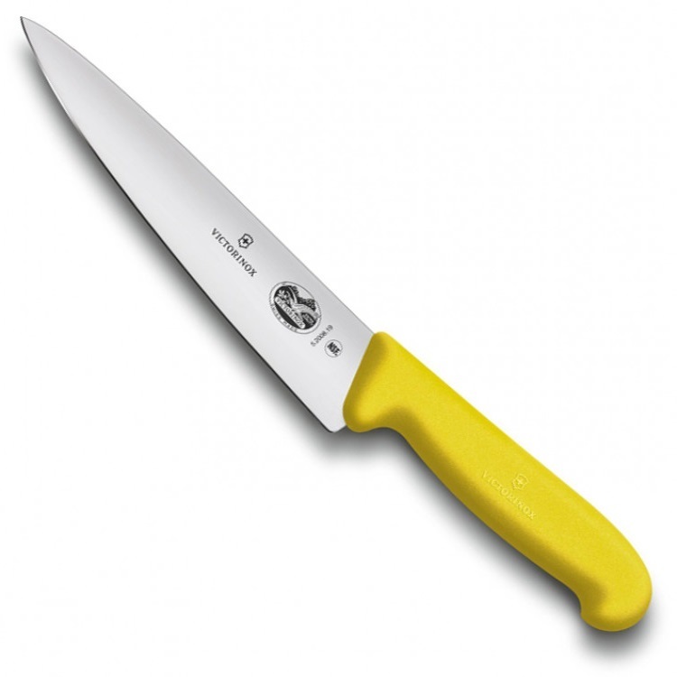 Нож разделочный VICTORINOX Fibrox, 25 см, лезвие из нержавеющей стали, жёлтая пластиковая рукоять