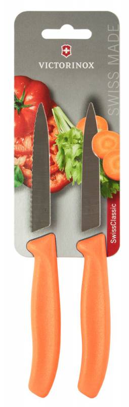 Набор ножей Victorinox Swiss Classic (6.7796.L9B) для овощей заточка: прямая и серрейторная оранжевый (2шт. в наборе) 100мм блистер