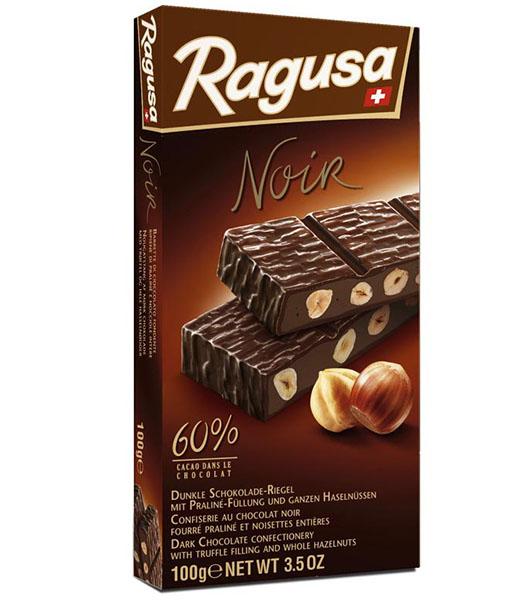 Горький шоколад Ragusa Noir с трюфельной начинкой и целыми лесными орехами 12шт*100г