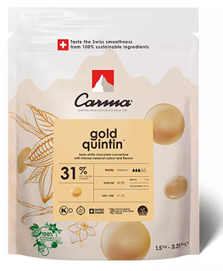 Белый шоколадный кувертюр со вкусом карамели Gold Quintin 31%, 1.5кг