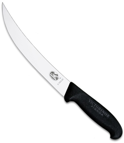 Нож Victorinox для разделки мяса "Fibrox", лезвие 20 см изогнутое, черный