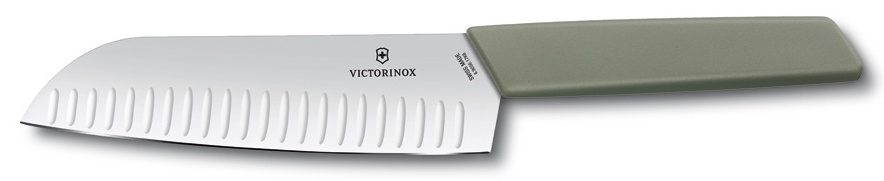 Нож Victorinox сантоку, лезвие 17 см рифленое, оливковый