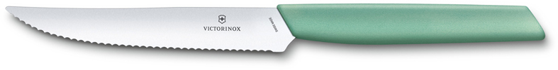 Нож для стейка и пиццы VICTORINOX Swiss Modern, 12 см, с волнистой заточкой, мятно-зелёный