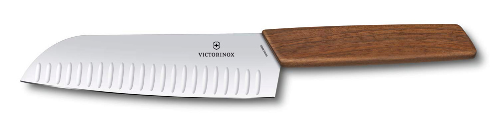 Нож Victorinox сантоку, лезвие 17 см рифленое, дерево