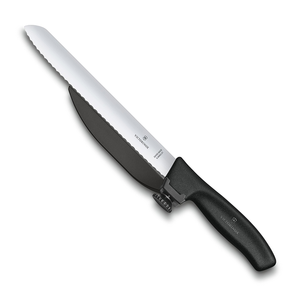 Нож Victorinox Swiss Classic Dux с упором для отрезания равномерных ломтиков, черный