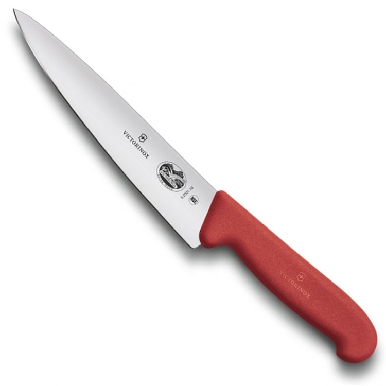 Нож разделочный VICTORINOX Fibrox, 25 см, лезвие из нержавеющей стали, красная пластиковая рукоять