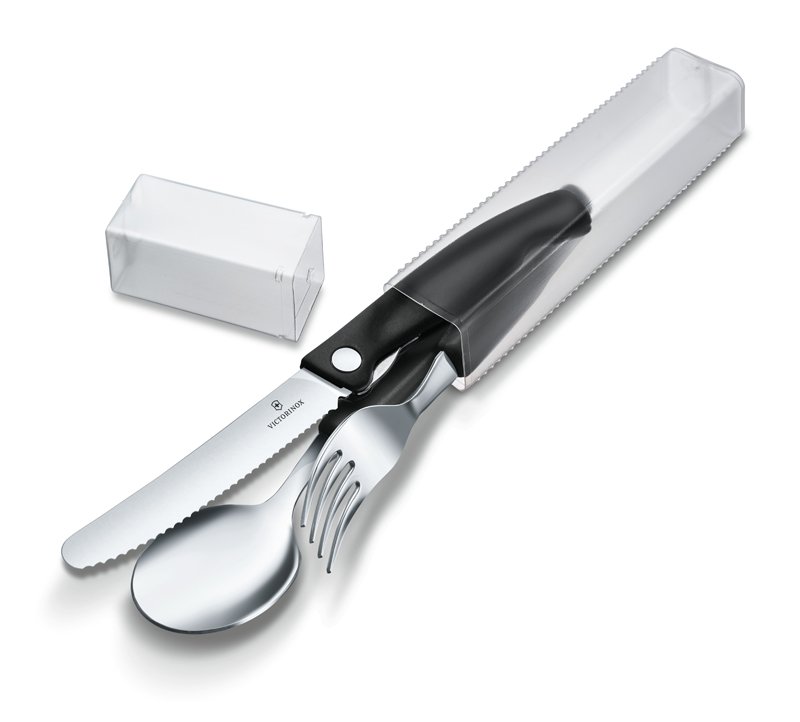 Набор из 3 столовых приборов VICTORINOX Swiss Classic: складной нож для овощей, вилка, ложка, чёрный Набор из 3 столовых приборов VICTORINOX Swiss Classic: складной нож для овощей, вилка, ложка, чёрный