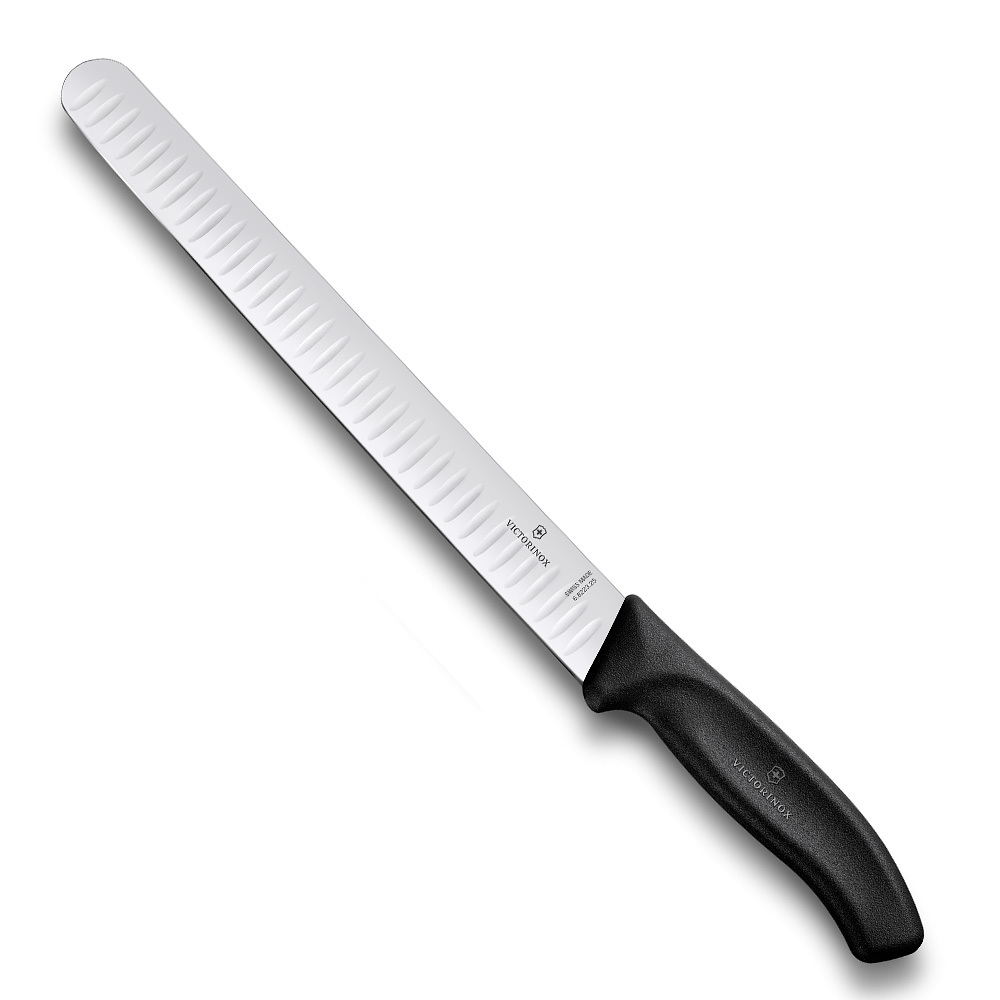 Нож Victorinox для нарезания ломтиками, лезвие 25 см широкое рифлёное , черный