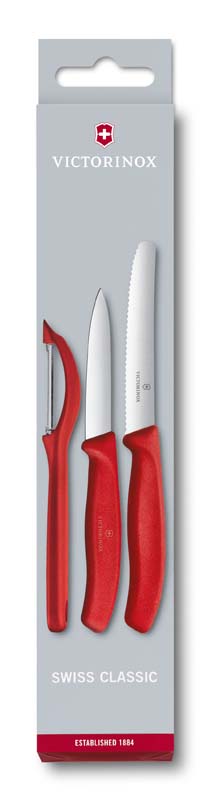 Набор ножей Victorinox Swiss Classic (6.7111.31) для овощей красный (3шт. в наборе) блистер Набор ножей Victorinox Swiss Classic (6.7111.31) для овощей красный (3шт. в наборе) блистер