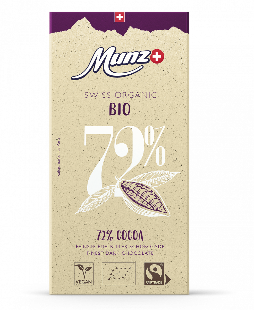 Горький шоколад MUNZ Organic 72% какао, 12шт*100г