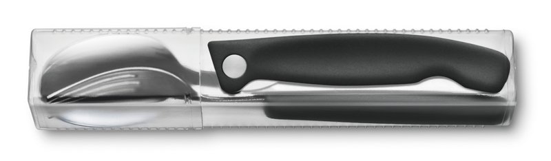 Набор из 3 столовых приборов VICTORINOX Swiss Classic: складной нож для овощей, вилка, ложка, чёрный Набор из 3 столовых приборов VICTORINOX Swiss Classic: складной нож для овощей, вилка, ложка, чёрный