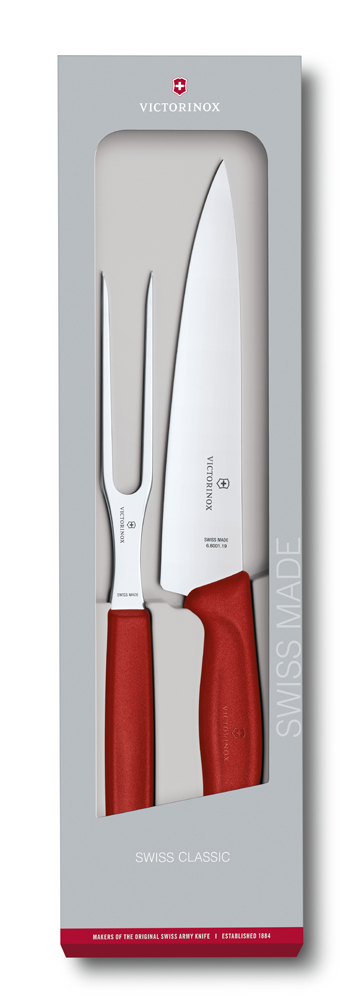 Набор Victorinox Swiss Classic кухонный, 2 предмета, нож 19 см + вилка 15 см, красная рукоять Набор Victorinox Swiss Classic кухонный, 2 предмета, нож 19 см + вилка 15 см, красная рукоять