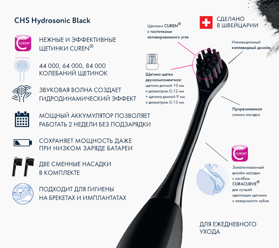 Звуковая зубная щетка Hydrosonic Black is White 2021 Звуковая зубная щетка Hydrosonic Black is White 2021