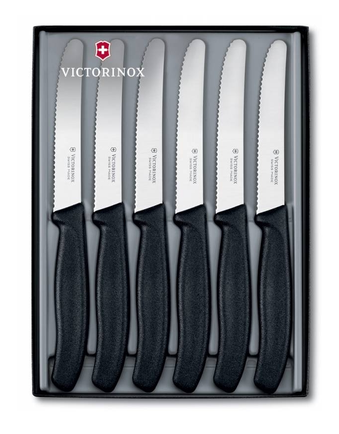 Набор ножей Victorinox Swiss Classic (6.7333.6G) столовый заточка: серрейторная черный (6шт. в наборе) 110мм подарочная коробка