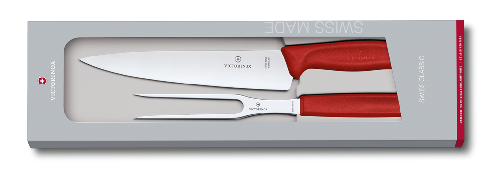Набор Victorinox Swiss Classic кухонный, 2 предмета, нож 19 см + вилка 15 см, красная рукоять Набор Victorinox Swiss Classic кухонный, 2 предмета, нож 19 см + вилка 15 см, красная рукоять