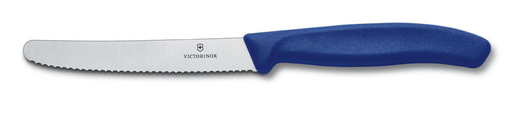 Нож столовый VICTORINOX SwissClassic, лезвие из нержавеющей стали 11 см с серрейторной заточкой, синяя пластиковая рукоять