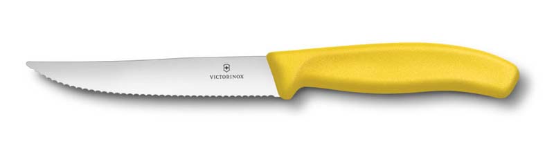 Нож для стейков и пиццы "Gourmet", лезвие 12 см из нержавеющей стали с серрейторной заточкой, жёлтая пластиковая рукоять Нож для стейков и пиццы "Gourmet", лезвие 12 см из нержавеющей стали с серрейторной заточкой, жёлтая пластиковая рукоять