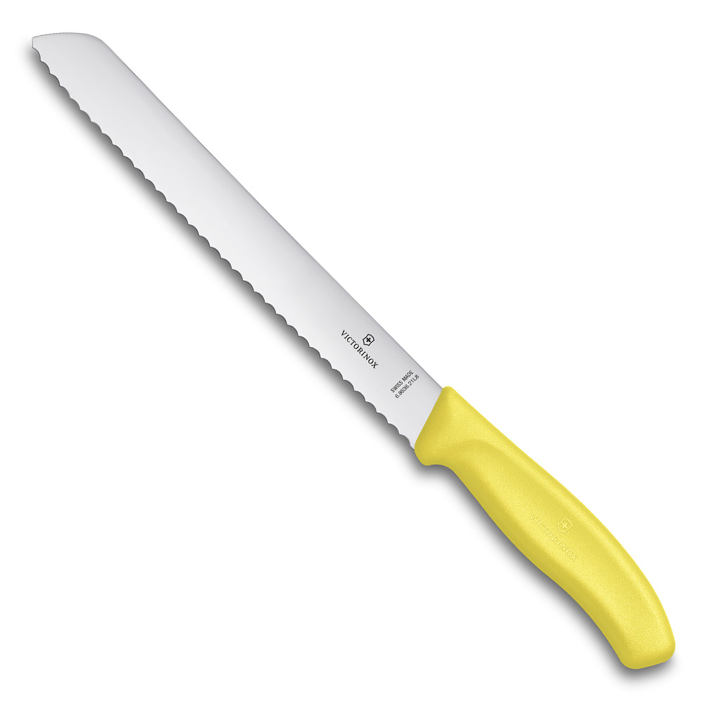 Нож для хлеба, лезвие из нержавеющей стали 21 см с серейторной заточкой, жёлтая пластиковая рукоять, в картонном блистере Нож для хлеба, лезвие из нержавеющей стали 21 см с серейторной заточкой, жёлтая пластиковая рукоять, в картонном блистере