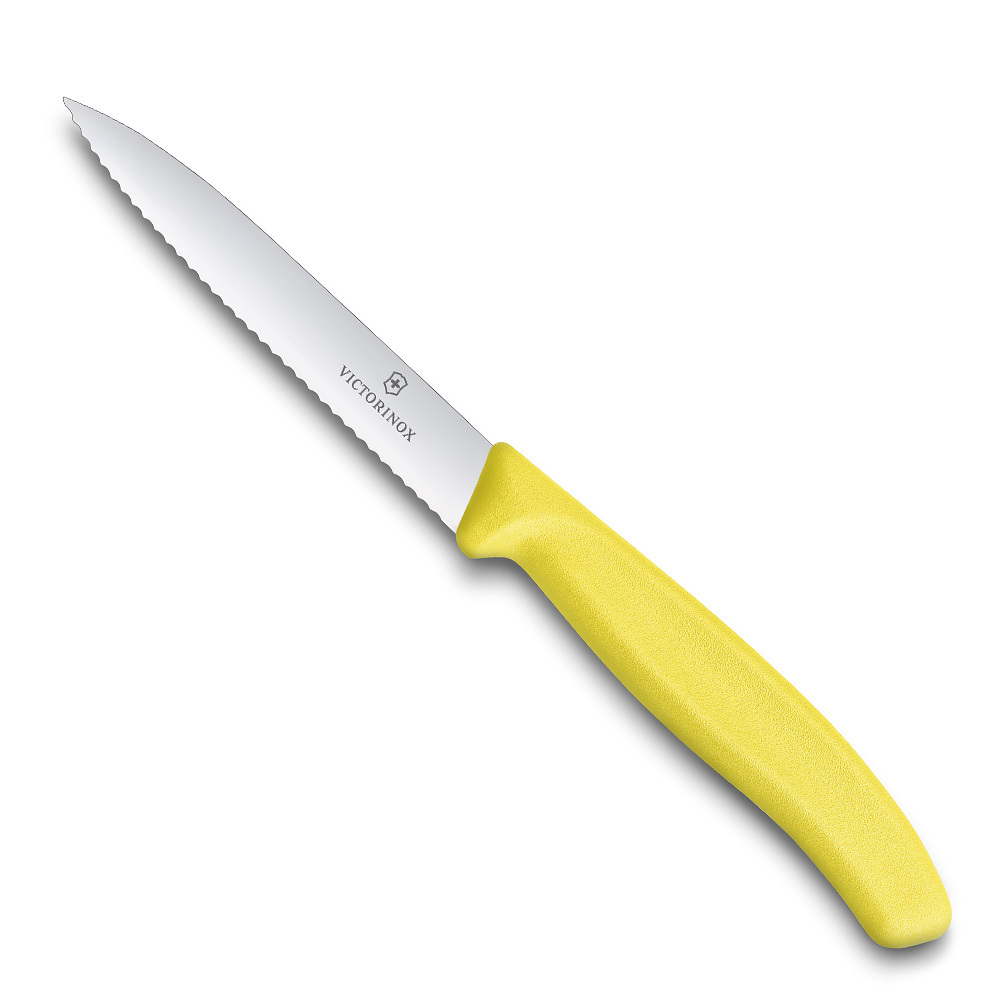 Нож для овощей VICTORINOX SwissClassic, лезвие из нержавеющей стали 10 см с серрейторной заточкой, жёлтая пластиковая рукоять Нож для овощей VICTORINOX SwissClassic, лезвие из нержавеющей стали 10 см с серрейторной заточкой, жёлтая пластиковая рукоять