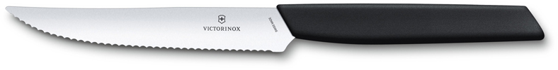 Нож для стейка и пиццы VICTORINOX Swiss Modern, 12 см, с волнистой заточкой, чёрный