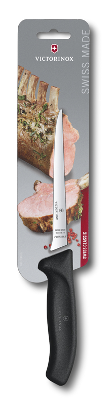 Нож обвалочный VICTORINOX SwissClassic, гибкое лезвие из нержавеющей стали 15 см, рукоять из термопластика TPE чёрного цвета, в картонном блистере Нож обвалочный VICTORINOX SwissClassic, гибкое лезвие из нержавеющей стали 15 см, рукоять из термопластика TPE чёрного цвета, в картонном блистере