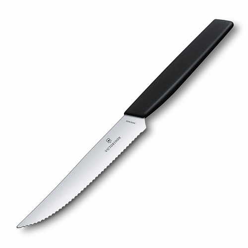 Нож для стейка и пиццы VICTORINOX Swiss Modern, 12 см, с волнистой заточкой, чёрный Нож для стейка и пиццы VICTORINOX Swiss Modern, 12 см, с волнистой заточкой, чёрный