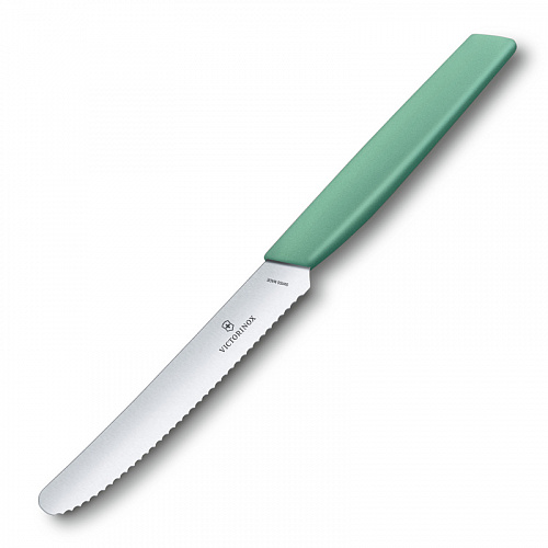 Нож столовый VICTORINOX Swiss Modern, волнистое лезвие 11 см с закруглённым кончиком, мятно-зелёный Нож столовый VICTORINOX Swiss Modern, волнистое лезвие 11 см с закруглённым кончиком, мятно-зелёный